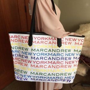 Marc New York Andrew Marc XL Canvas Tote Bag White Colorful Shop/Beach Tote